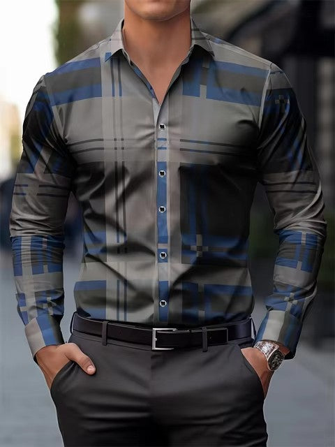 Men's Fashion Striped 3D Digital Printing Shirt