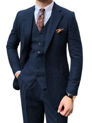 Men's Herringbone Single-breasted Casual Slim Suit