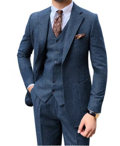 Men's Herringbone Single-breasted Casual Slim Suit